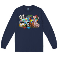 Navy Autism truck with farm animals Long Sleeve Tee - CowGirlArtShop