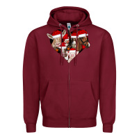 Burgundy farm animals christmas Zipper Hoodie - CowhideDigitalArt