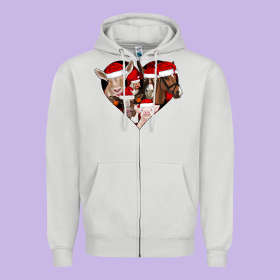 Farm Animals Christmas Zipper Hoodie Designed By Cowhidedigitalart
