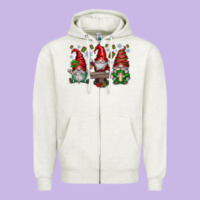 Christmas Gnomes Celebration Zipper Hoodie Designed By Cowhidedigitalart