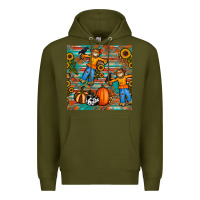 Army Green fall scarecrow seamless pattern Premium Hoodie - BundleAndBundleShop