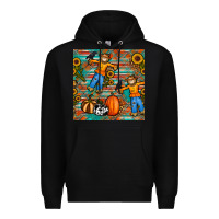Black fall scarecrow seamless pattern Premium Hoodie - BundleAndBundleShop