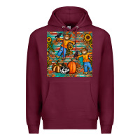Burgundy fall scarecrow seamless pattern Premium Hoodie - BundleAndBundleShop