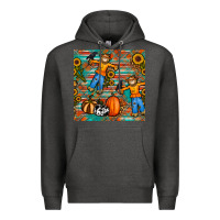 Charcoal Heather fall scarecrow seamless pattern Premium Hoodie - BundleAndBundleShop
