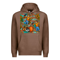 Chestnut fall scarecrow seamless pattern Premium Hoodie - BundleAndBundleShop