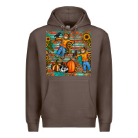 Coffee fall scarecrow seamless pattern Premium Hoodie - BundleAndBundleShop