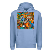 Colony Blue fall scarecrow seamless pattern Premium Hoodie - BundleAndBundleShop