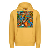 Mustard fall scarecrow seamless pattern Premium Hoodie - BundleAndBundleShop