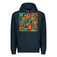 Navy fall scarecrow seamless pattern Premium Hoodie - BundleAndBundleShop