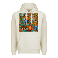 Oatmeal Heather fall scarecrow seamless pattern Premium Hoodie - BundleAndBundleShop