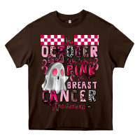 Chocolate Brown pink ghost breast cancer awareness Heavy Core Tee - LillyAllenDesigns
