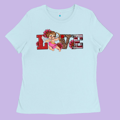 Valentine's Day Cupid Sunflowers Love Ladies Tee Designed By Ranaportraitstore