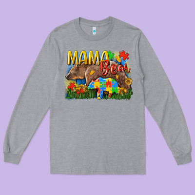 Mama Bear Autism Long Sleeve Tee Designed By Cowgirlartshop