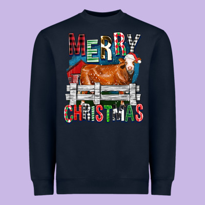 Merry Christmas Simmental Cow Heavyweight Sweatshirt Designed By Fadigitalartstudio