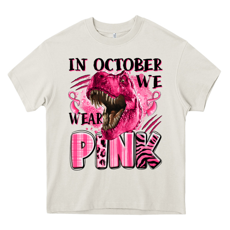In October We Wear Pink Dinosaur Heavy Core Tee by LillyAllenDesigns | Teevron