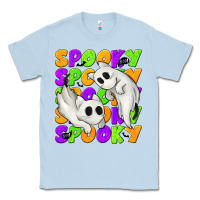 Dusty Blue Spooky with Ghost Cats Classic Tee - texasbilliewilder