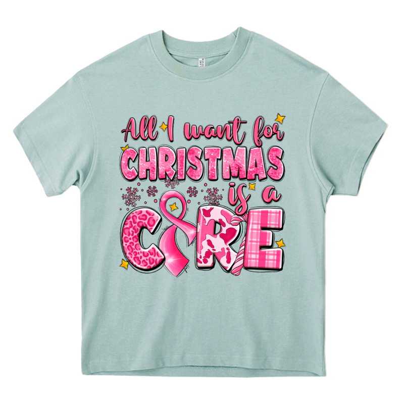 All I Want For Christmas Is A Cure Breast Cancer Heavy Core Tee by LillyAllenDesigns | Teevron