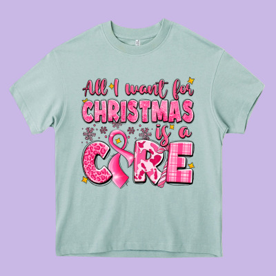 All I Want For Christmas Is A Cure Breast Cancer Heavy Core Tee Designed By Lillyallendesigns
