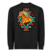 Black Aztec Symbol With Horse Heavyweight Sweatshirt - FaDigitalArtStudio