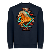 Navy Aztec Symbol With Horse Heavyweight Sweatshirt - FaDigitalArtStudio