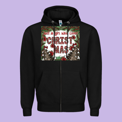 Just A Girl Who Loves Christmas Zipper Hoodie Designed By Cowhidedigitalart