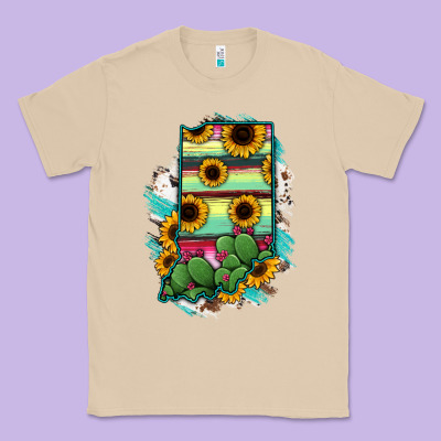 Indiana Map Sunflower Cactus Serape Classic Tee Designed By Ranaportraitstore