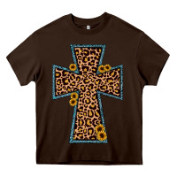Chocolate Brown leopard sunflower cross Heavy Core Tee - JahusDesignShop