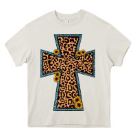 Cream leopard sunflower cross Heavy Core Tee - JahusDesignShop