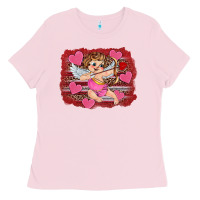 Bubblegum Pink valentine's day cupid heart Ladies Tee - RanaPortraitStore