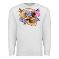 Oatmeal Heather skull flora butterfly Premium Sweatshirt - Artiststas