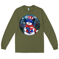Army Green Patriotic snowman ornament 4th of july Long Sleeve Tee - HowdyJamesFarm