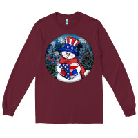 Burgundy Patriotic snowman ornament 4th of july Long Sleeve Tee - HowdyJamesFarm
