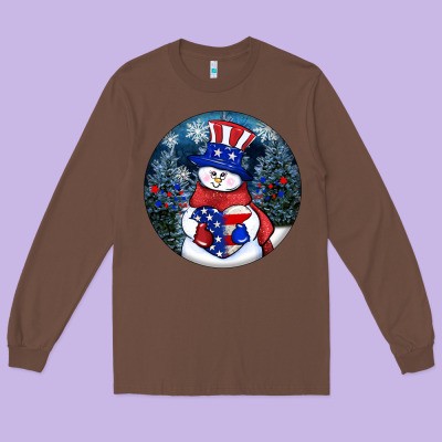 Patriotic Snowman Ornament 4th Of July Long Sleeve Tee Designed By Howdyjamesfarm