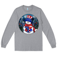 Heather Grey Patriotic snowman ornament 4th of july Long Sleeve Tee - HowdyJamesFarm