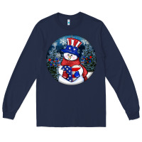 Navy Patriotic snowman ornament 4th of july Long Sleeve Tee - HowdyJamesFarm