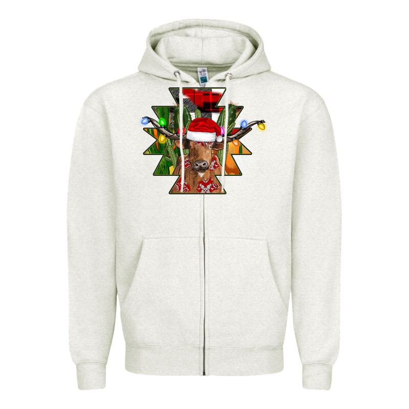Longhorn Aztec Christmas Zipper Hoodie by CowhideDigitalArt | Teevron