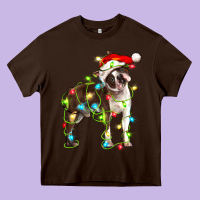 Christmas Chocolate Boston Terrier Heavy Core Tee Designed By Lillyallendesigns