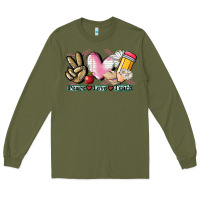 Army Green Peace love teach Long Sleeve Tee - CowGirlArtShop