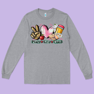 Peace Love Teach Long Sleeve Tee Designed By Cowgirlartshop