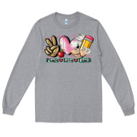 Heather Grey Peace love teach Long Sleeve Tee - CowGirlArtShop