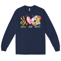 Navy Peace love teach Long Sleeve Tee - CowGirlArtShop