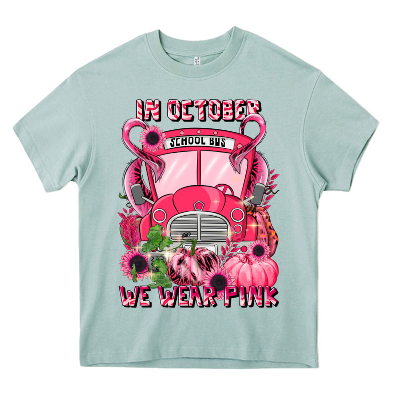 In October We Wear Pink Halloween School Bus Heavy Core Tee by LillyAllenDesigns | Teevron