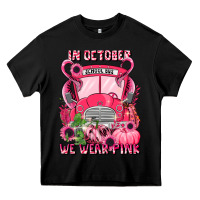 Black in october we wear pink halloween school bus Heavy Core Tee - LillyAllenDesigns