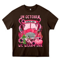 Chocolate Brown in october we wear pink halloween school bus Heavy Core Tee - LillyAllenDesigns