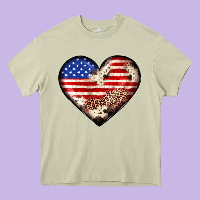 Western Usa Flag Heart Heavy Core Tee Designed By Jahusdesignshop