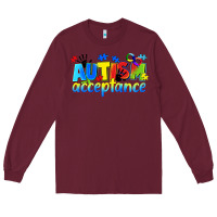 Burgundy Autism acceptance Long Sleeve Tee - CowGirlArtShop