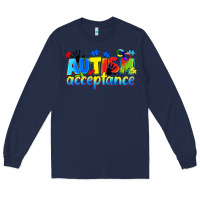 Navy Autism acceptance Long Sleeve Tee - CowGirlArtShop