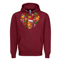 Burgundy love Christmas  heart Zipper Hoodie - CowhideDigitalArt