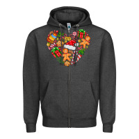 Charcoal Heather love Christmas  heart Zipper Hoodie - CowhideDigitalArt