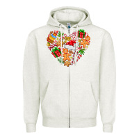 Oatmeal Heather love Christmas  heart Zipper Hoodie - CowhideDigitalArt